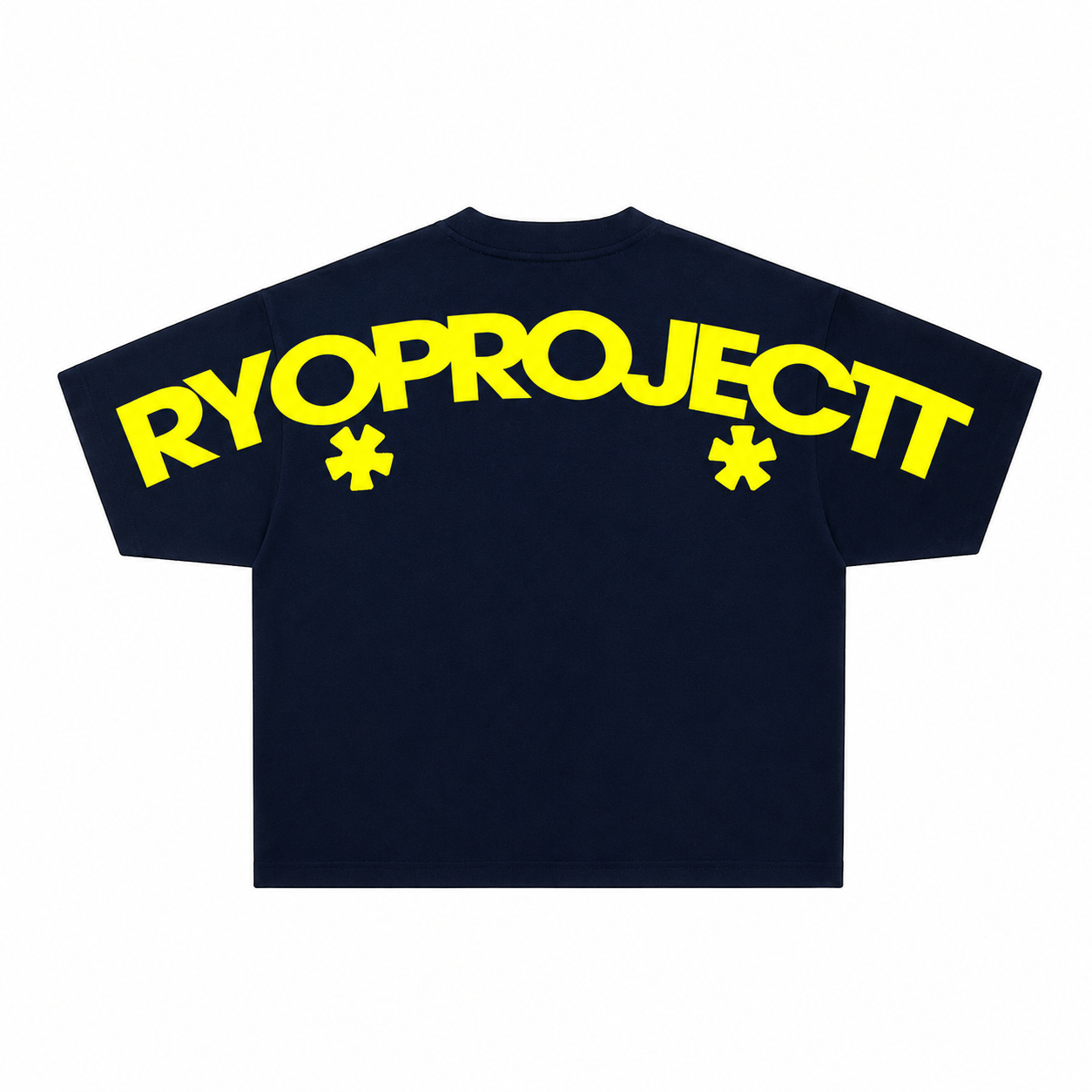 curved tee navy blue and yellow